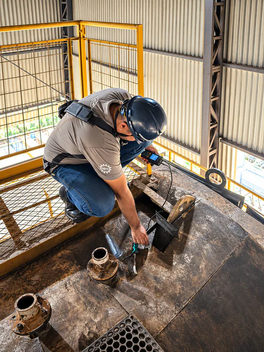 Profissional realizando inspeção em equipamento industrial