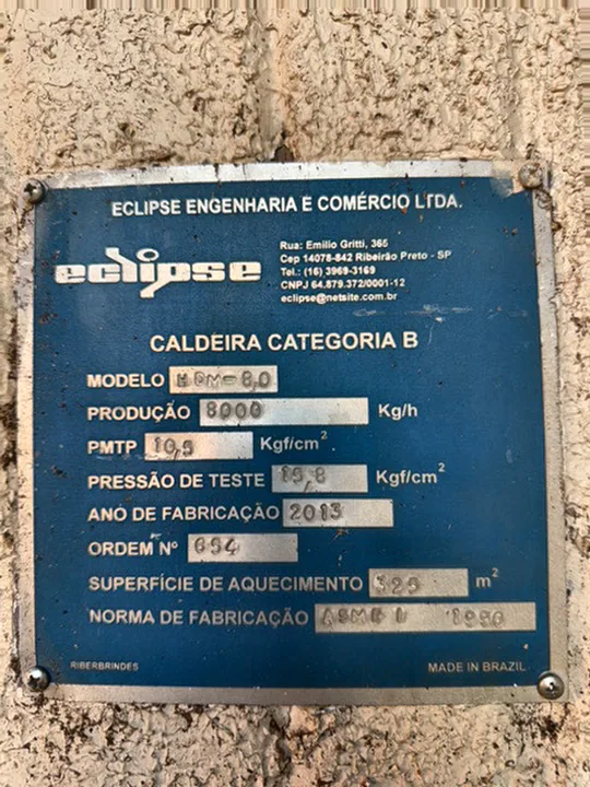 Placa de identificação de caldeira para documentação NR-13