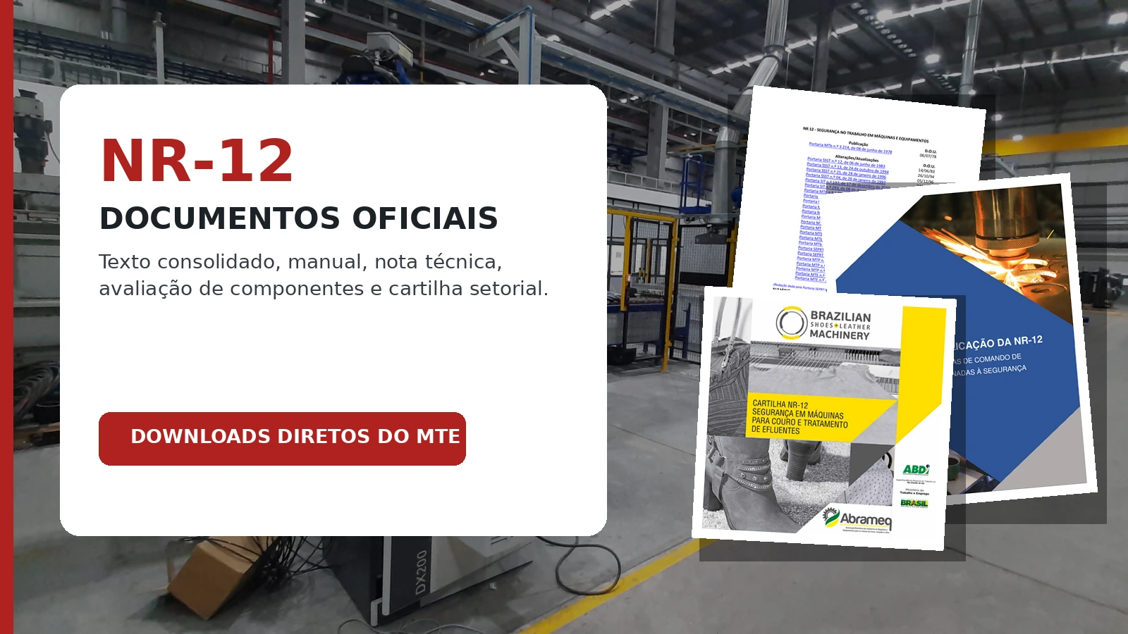 Documentos oficiais da NR-12 com PDFs e proteção de máquinas