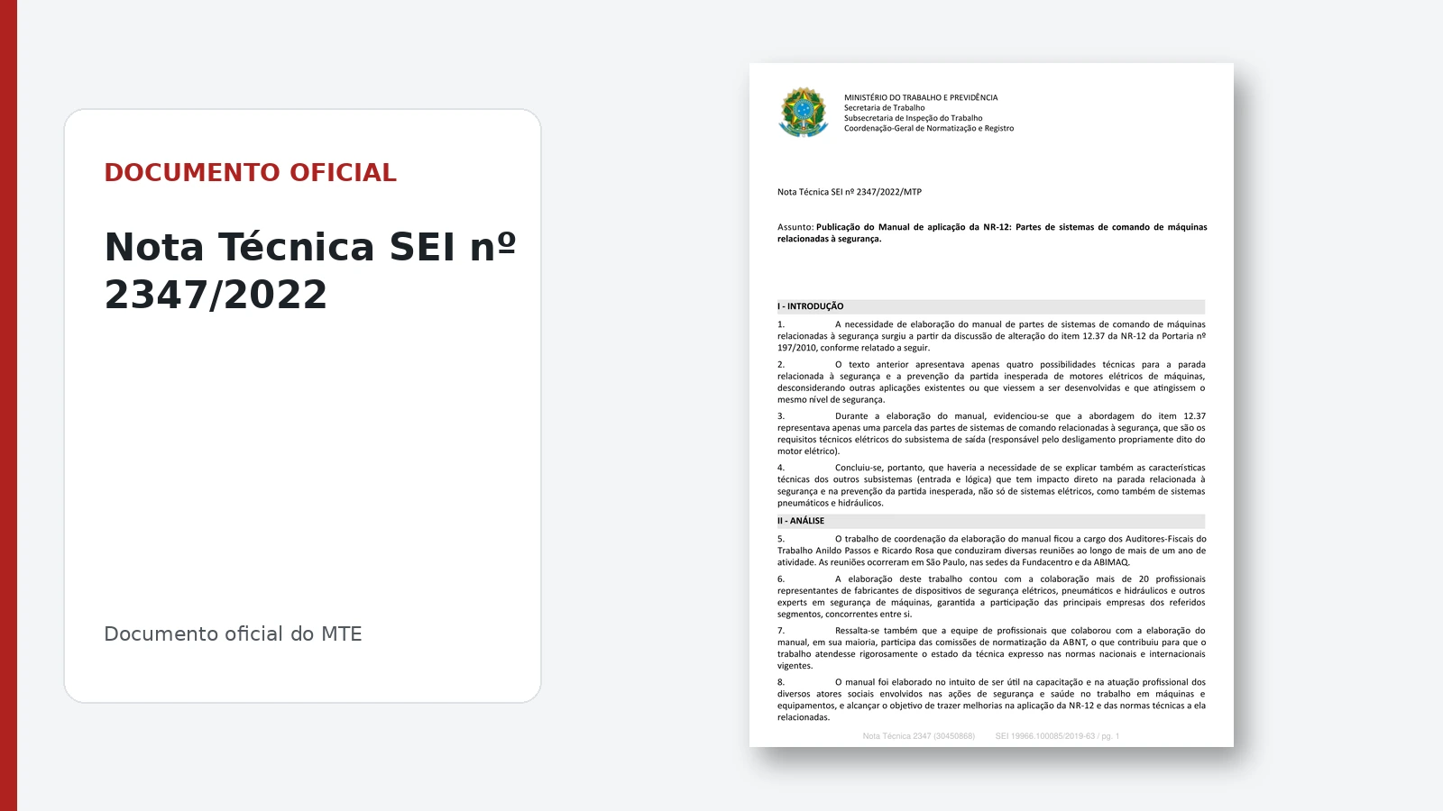 Documento oficial de apoio à NR-12 Nota Técnica SEI nº 2347 de 2022