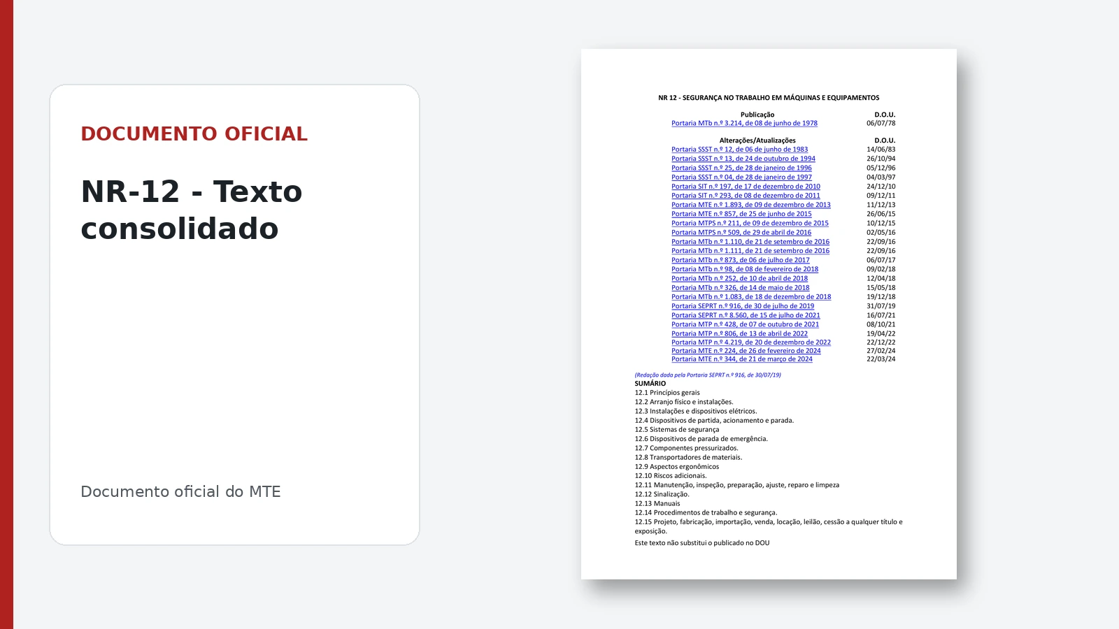Documento oficial da NR-12 com o texto consolidado do MTE