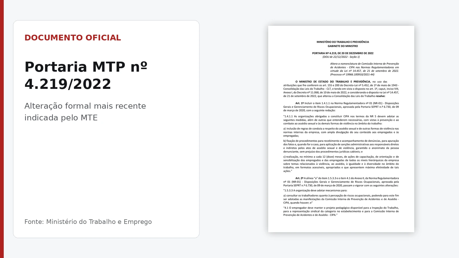 Documento oficial da NR-13 Portaria MTP nº 4.219 de 2022