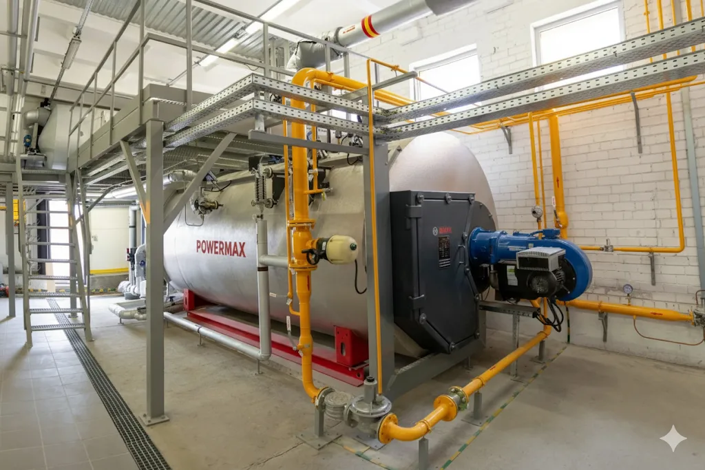 Caldeira industrial inspecionada por empresa de NR13 para garantir segurança, conformidade legal e eficiência operacional.