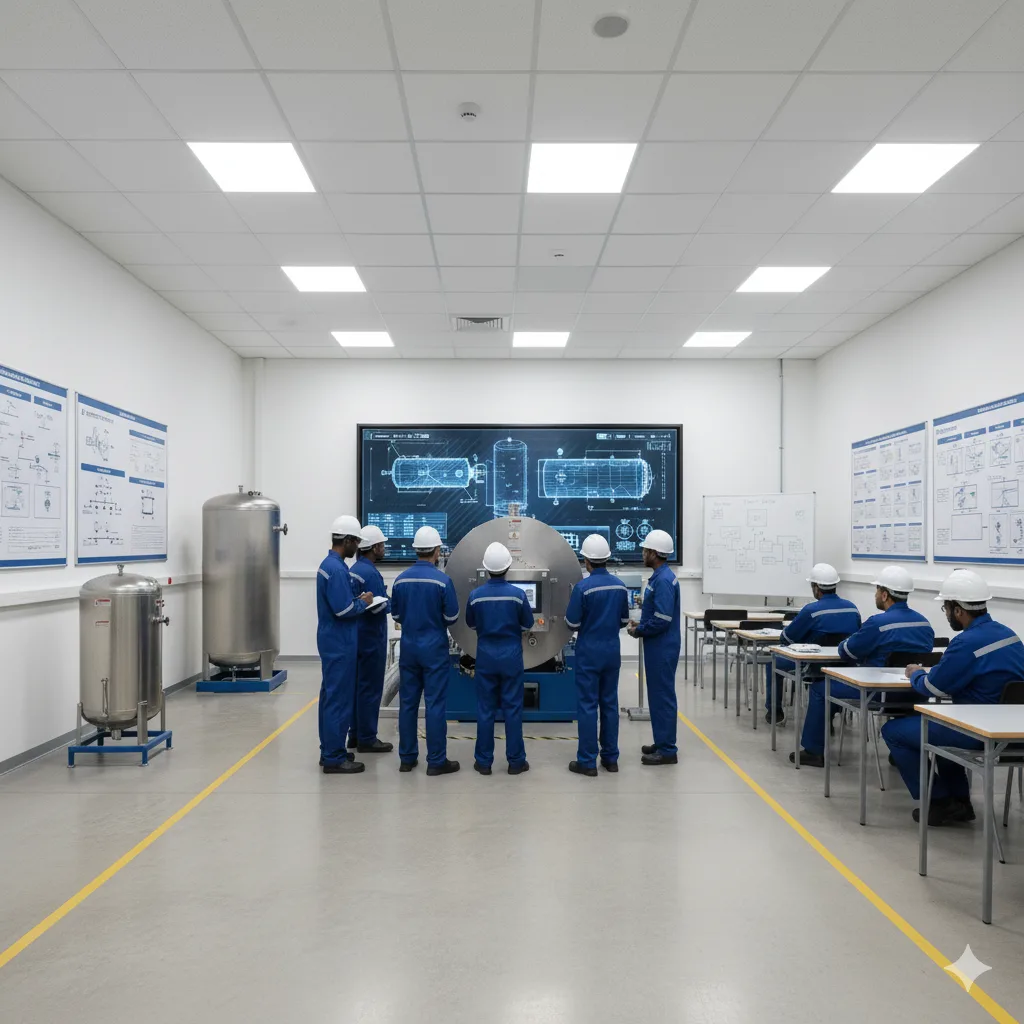 Treinamento de profissionais em vasos de pressão realizado por empresa de NR13 para garantir segurança e conformidade técnica.